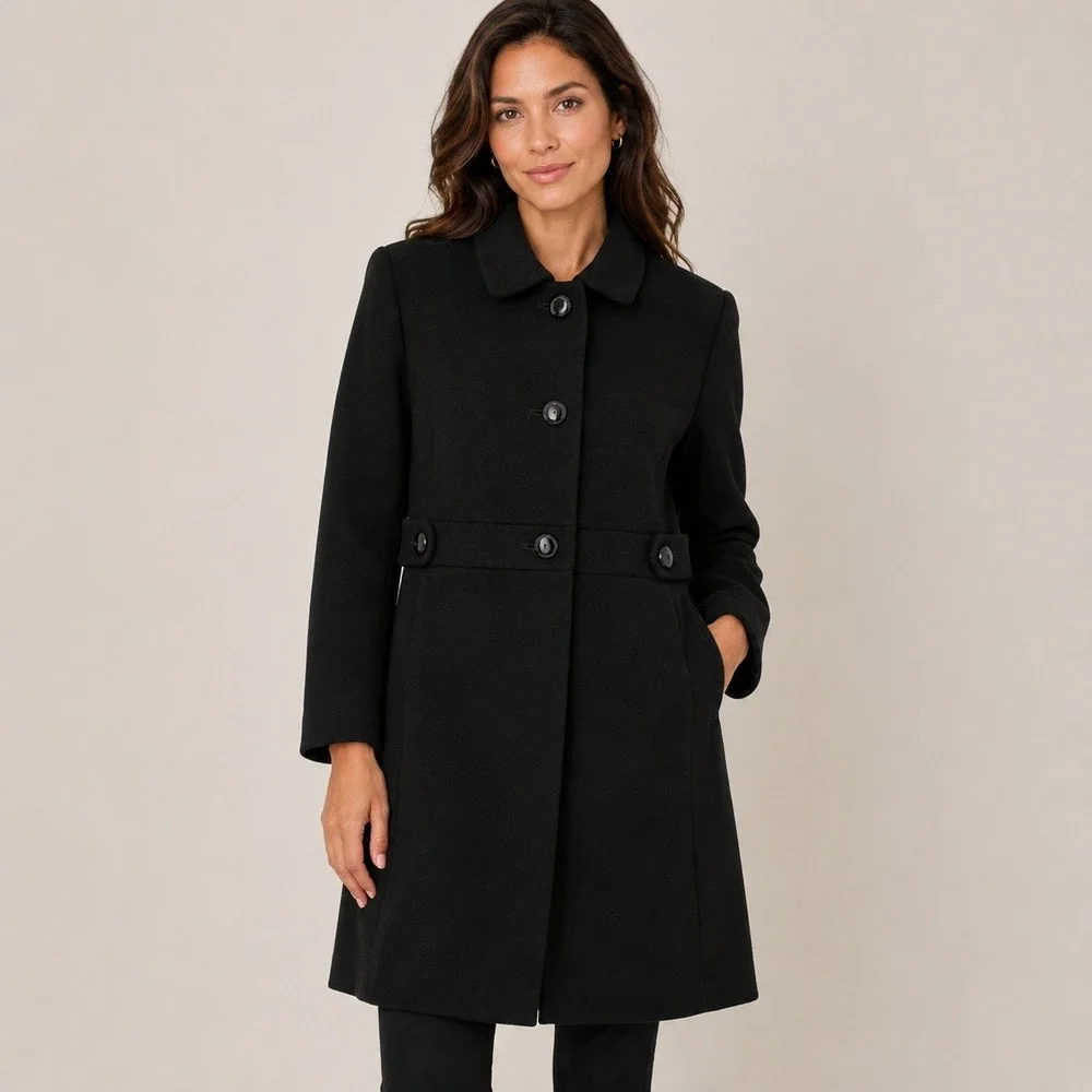 J.Crew Womens Black Wool Blend 3-Button Long Overcoat Jacket 99295 Size 12P